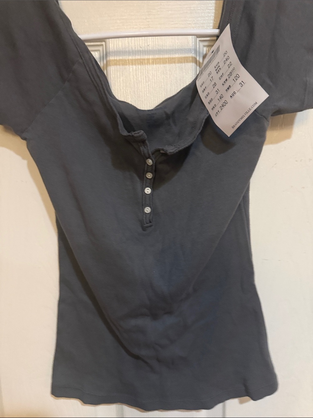 Brandy Melville Charcoal Gray Button Henley Tee. One size fits most.